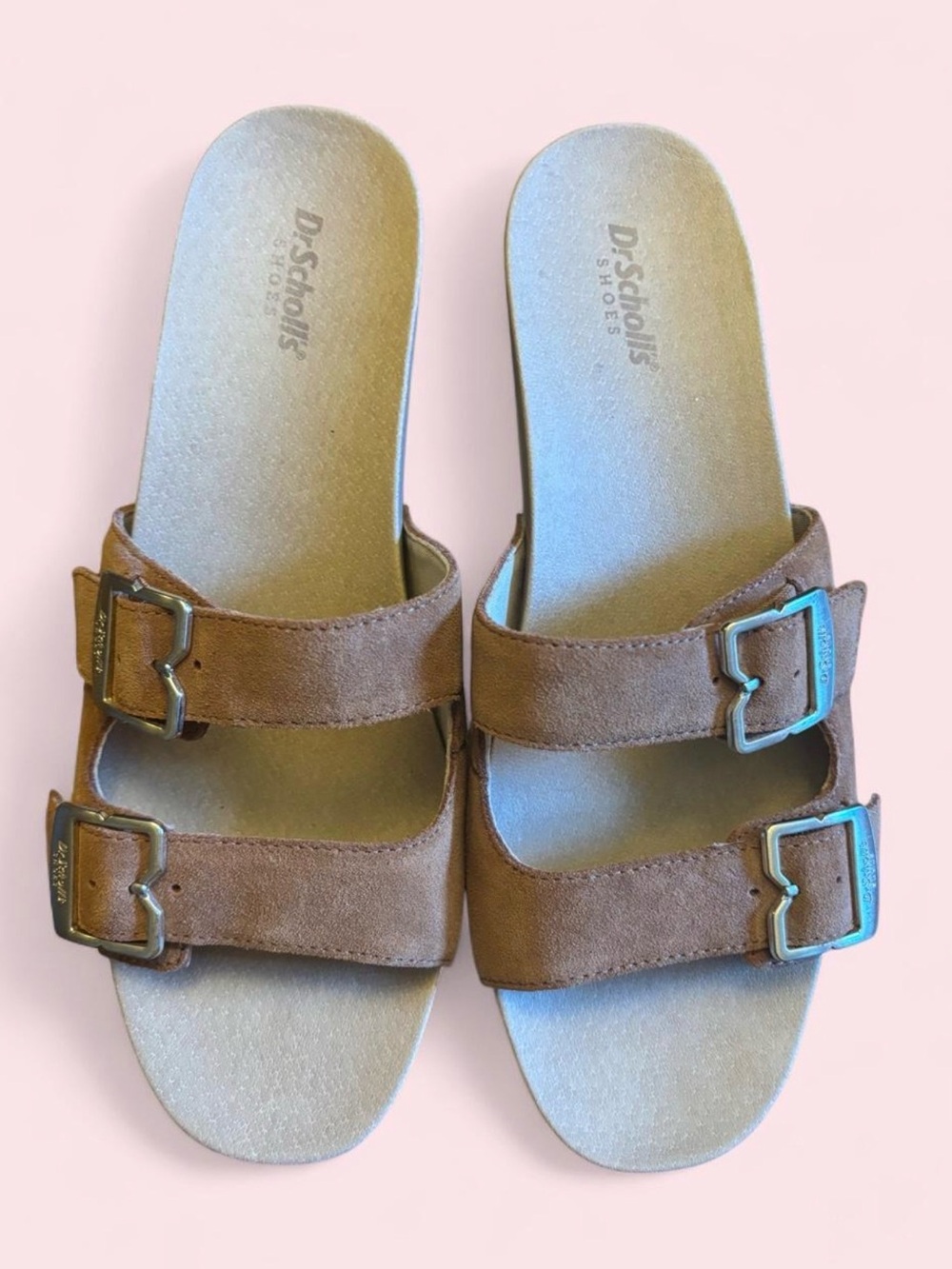 Dr. Scholl's Brown Suede Buckle Clog Heels - Picture 2 of 2